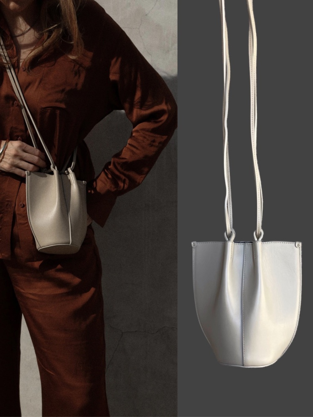 SEZANE Neutral Sand Beige Smooth Leather Nano Romie Bag Small Mini Crossbody Bag